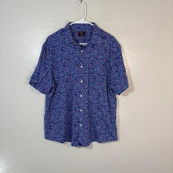 UNTUCKit Shirt Mens Large Blue Floral Hicks-Perf-SS Short Sleeve Button-Down - Picture 1 of 7